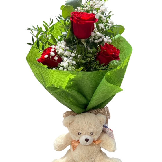 Tres Rosas con Osito